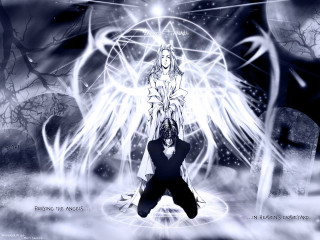 Anime couple demon wings back - their back free wallpaper
