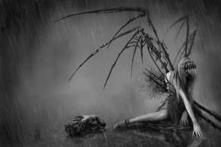 Woman sitting rain bloody face 3 - bastien lecouffedeharme free wallpaper