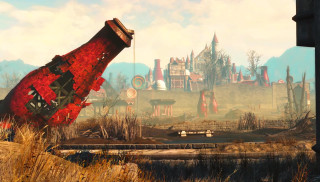 Red object field castle sky - 8k resolution free wallpaper
