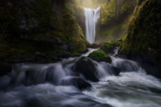 Waterfall forest moss rocks nature - the rock free wallpaper