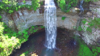 Waterfall forest view bridge green - a small waterfall free wallpaper