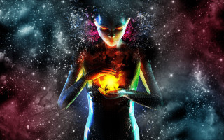 Woman holding fire space background - a fire free wallpaper