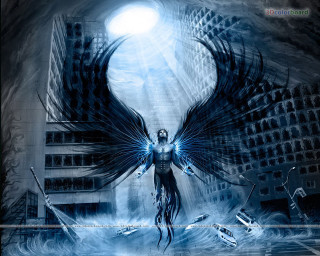 Woman wings city full moon - a city setting free wallpaper