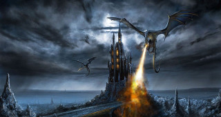 Dragon flying castle firework bird - dragon art free wallpaper