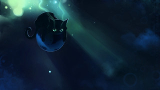 Black cat glowing eyes tails - tail free wallpaper