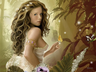 Woman holding butterfly forest butterflies - a fine art painting free wallpaper
