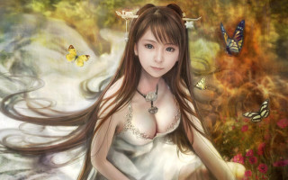 Long hair butterfly necklace fantasy - butterfly free wallpaper