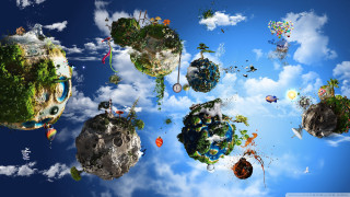 Floating objects blue sky clouds 2 - the air together free wallpaper