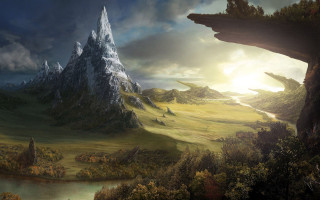 Mountain landscape river forest sun 2 - christophe vacher free wallpaper