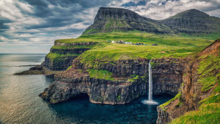Waterfall large body water mountain - beautiful landscape free wallpaper