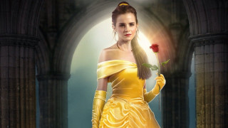 Woman yellow dress holding rose - arch free wallpaper