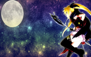 Anime girl sword full moon - full free wallpaper