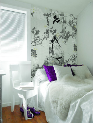Bedroom white bed white chair - modern european ink painting free wallpaper