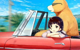 Girl sitting red car stuffed - stuffed free wallpaper