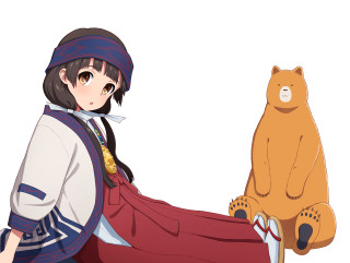 Woman brown bear sitting white - a bear free wallpaper