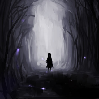 Dark forest figure foggy night - a light free wallpaper