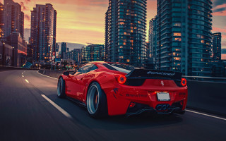 Red sports car city sunset 5 - sunset free wallpaper