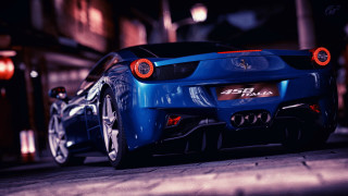 Blue sports car night parking - a parking lot free wallpaper