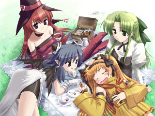 Anime girls picnic blanket food - a picture free wallpaper