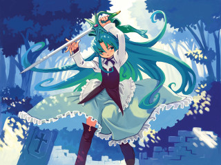 Woman dress sword forest trees - a sword in a forest free wallpaper