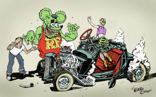 Cartoon monster motorcycle woman man - punk art free wallpaper