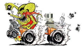 Cartoon monster driving car computer - an illustration of free wallpaper
