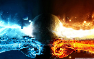 Fire ice space scene planet - epic fantasy free wallpaper
