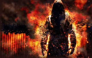 Man hooded jacket fire wall 2 - explosion free wallpaper