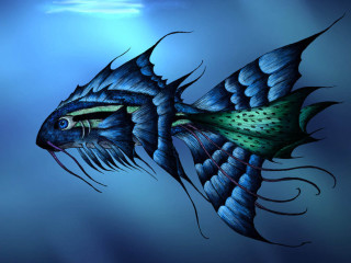 Blue fish green fin black - a black tail free wallpaper