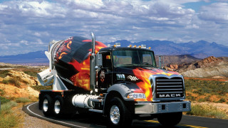 Large truck driving road sky - public works mural free wallpaper