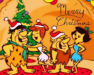 Cartoon christmas tree group people - merry free wallpaper