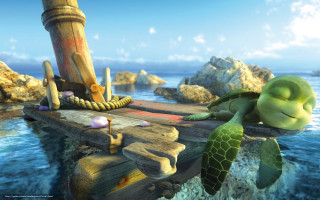 Turtle turtleling dock ocean boat - pixar and disney animation free wallpaper