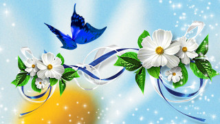 Blue bird flowers starry sky - a blue bird free wallpaper