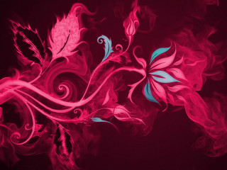 Red blue flower swirls leaves - swirl free wallpaper