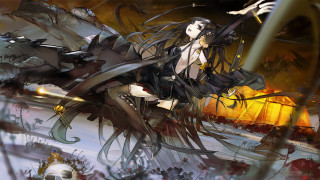 Woman black dress horse snowy - amano free wallpaper