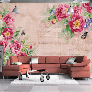 Living room floral mural couch - floral free wallpaper