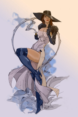 Woman hat dress gun bird - a gun free wallpaper