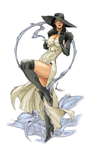 Woman witch costume hat boots - fantasy art free wallpaper