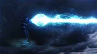 Man flying ball lightning sky - rayonism free wallpaper for desktop