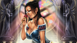 Woman blue dress rose clock - a rose free wallpaper