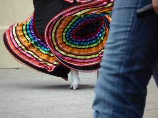 Person walking street colorful skirt - a street free wallpaper
