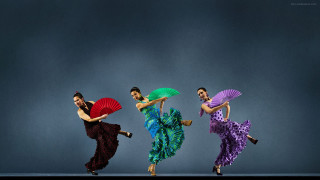 Three women colorful dresses dancing - three woman free wallpaper