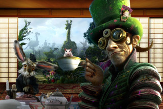 Man green hat glasses bowl - a painting of a forest free wallpaper
