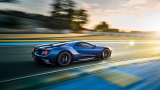 Blue sports car sunset motion 2 - f 8 aperture free wallpaper