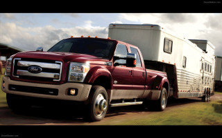Red truck driving road trailer - a red truck free wallpaper