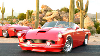 Red car cactus rocks background - ed roth free wallpaper