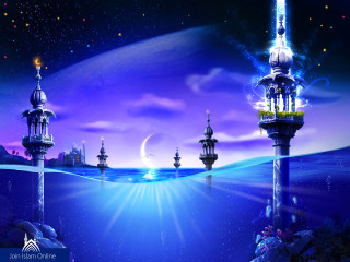Lighthouse blue ocean purple sky - kinkade free wallpaper