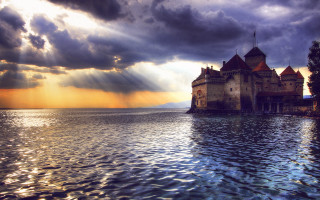 Castle lake cloudy sky sun - the cloud above free wallpaper
