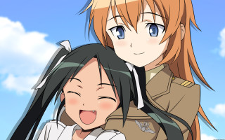Anime girls field grass clouds 3 - the background free wallpaper