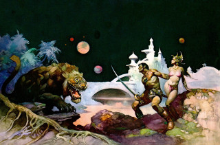Man woman fighting giant animal - frazetta free wallpaper